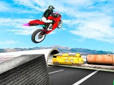 Cascadorii cu bicicleta cu trafic de autostradă